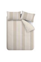 Catherine Lansfield 'Banded Stripe' Reversible Duvet Cover Set in Natural - Size: Double - thumbnail 5