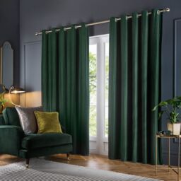 Paoletti Corinthian Velvet Room Darkening Eyelet Curtain Pair in Dark Green - Size: 168 cm width x 137 cm drop - thumbnail 2