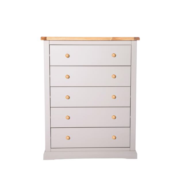 Cabinet Bits Loreo 5 Drawer Chest of Drawers Wood Knob in Light Grey - image 1