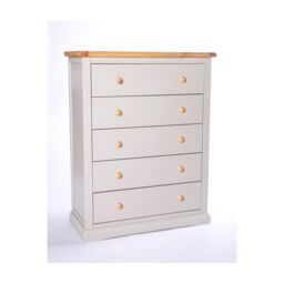Cabinet Bits Loreo 5 Drawer Chest of Drawers Wood Knob in Light Grey - thumbnail 2