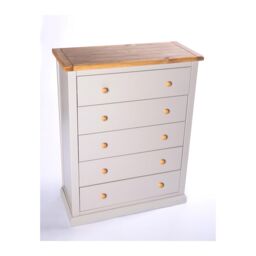 Cabinet Bits Loreo 5 Drawer Chest of Drawers Wood Knob in Light Grey - thumbnail 3
