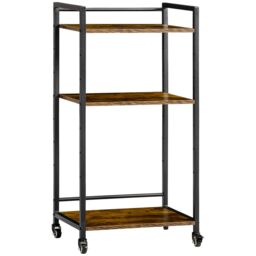 HOMCOM 3-Tier Printer Stand Rolling Trolley with Adjustable Shelves in Brown - thumbnail 2