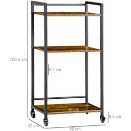 HOMCOM 3-Tier Printer Stand Rolling Trolley with Adjustable Shelves in Brown - thumbnail 3