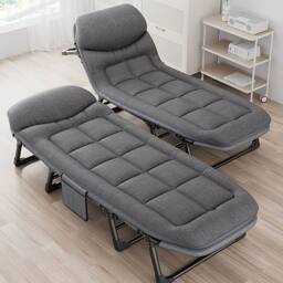 NESTLUNE 180CM Folding Sun Lounger Recliner Adjustable Backrest in Dark Grey - Size: 100 cm x 60 cm - thumbnail 2