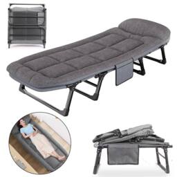 NESTLUNE 180CM Folding Sun Lounger Recliner Adjustable Backrest in Dark Grey - Size: 100 cm x 60 cm