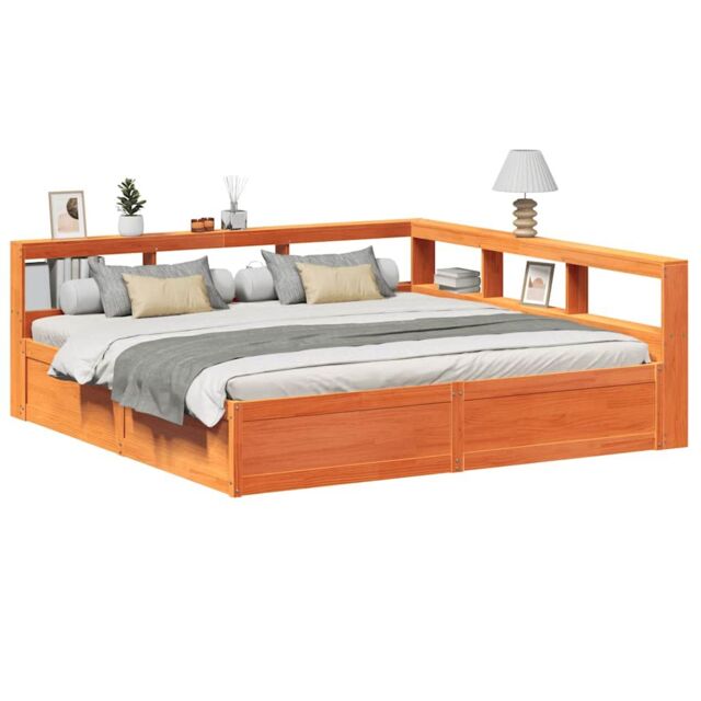 Berkfield Home Bookcase Bed without Mattress Wax Brown 200x200cm Solid Wood Pine - Size: 200x200 cm - image 1