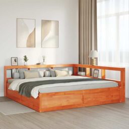 Berkfield Home Bookcase Bed without Mattress Wax Brown 200x200cm Solid Wood Pine - Size: 200x200 cm - thumbnail 4