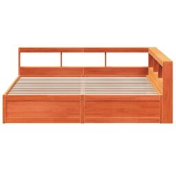 Berkfield Home Bookcase Bed without Mattress Wax Brown 200x200cm Solid Wood Pine - Size: 200x200 cm - thumbnail 5