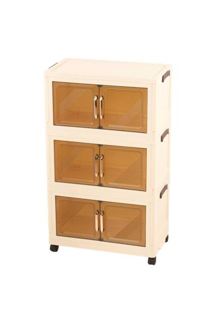Living and Home Foldable 3/4-Tier Rolling Plastic Storage Cabinet with Magnetic Doors in Clear - Size: Medium - image 1