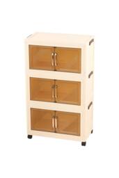 Living and Home Foldable 3/4-Tier Rolling Plastic Storage Cabinet with Magnetic Doors in Clear - Size: Medium - thumbnail 1