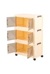 Living and Home Foldable 3/4-Tier Rolling Plastic Storage Cabinet with Magnetic Doors in Clear - Size: Medium - thumbnail 3
