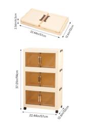 Living and Home Foldable 3/4-Tier Rolling Plastic Storage Cabinet with Magnetic Doors in Clear - Size: Medium - thumbnail 2