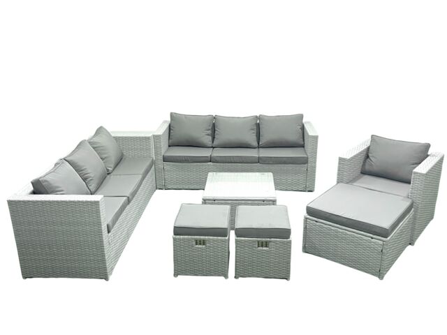 Fimous Wicker PE Rattan Sofa Garden Furniture Set with Armchair Square Coffee Table 3 Footstools Light Grey Mixed - image 1