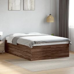 Berkfield Home Bed Frame without Mattress Brown Oak 135x190 cm Double - thumbnail 1