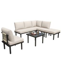 Matteo Beige Rope 6-Seater Garden Lounge Set with Glass Table - thumbnail 7