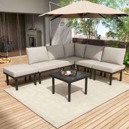 Matteo Beige Rope 6-Seater Garden Lounge Set with Glass Table - thumbnail 2
