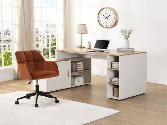 Vente-unique Corner Desk With Storage - MDF - White & Natural - ROMIARA in Light Oak - image 1