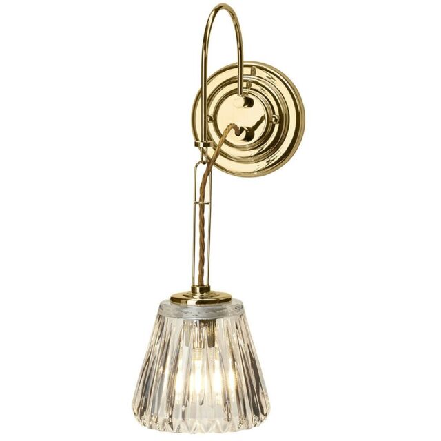 Loops IP44 Wall Light Rope Effect Cable Ribbed Glass Shade Polished Brass LED G9 3.5W in Clear