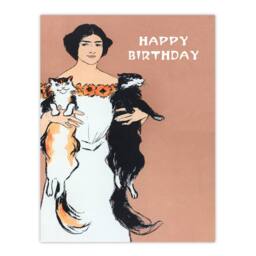 Artery8 Edward Penfield Framed Wall Art Print Woman Holding Two Cats Drawing in Pink - Size: A4 - thumbnail 3