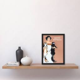 Artery8 Edward Penfield Framed Wall Art Print Woman Holding Two Cats Drawing in Pink - Size: A4 - thumbnail 2