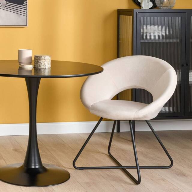 Wyld and Coco Off White Velvet Tufted Armless Accent Chair Black Steel Cross Base - image 1