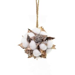 Shatchi Cotton Ball Christmas Hanging Pine Cones Decoration Home Décor, White/Brown, 10cm in White