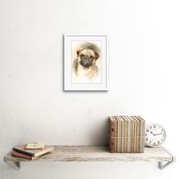 "Artery8 Wall Art Print Dog Pug Watercolour Art Framed 9x7 inch in White - Size: W7"" x H9""" - thumbnail 2
