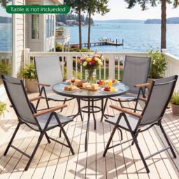 Costway 2PCS Folding Patio Chairs Garden Dining Chairs w/5-Position Backrests in Grey - thumbnail 4