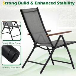Costway 2PCS Folding Patio Chairs Garden Dining Chairs w/5-Position Backrests in Grey - thumbnail 9