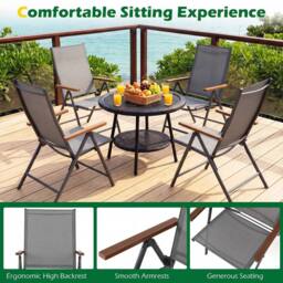 Costway 2PCS Folding Patio Chairs Garden Dining Chairs w/5-Position Backrests in Grey - thumbnail 7