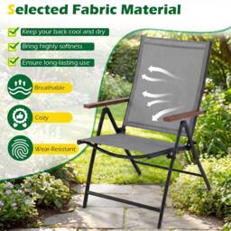 Costway 2PCS Folding Patio Chairs Garden Dining Chairs w/5-Position Backrests in Grey - thumbnail 5