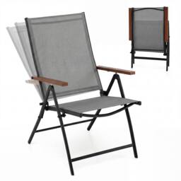 Costway 2PCS Folding Patio Chairs Garden Dining Chairs w/5-Position Backrests in Grey