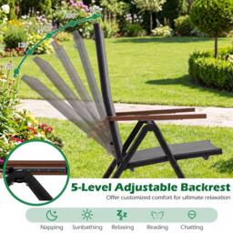 Costway 2PCS Folding Patio Chairs Garden Dining Chairs w/5-Position Backrests in Grey - thumbnail 8