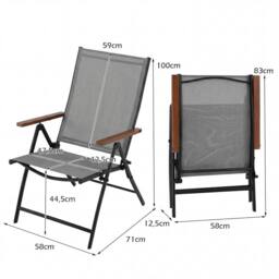 Costway 2PCS Folding Patio Chairs Garden Dining Chairs w/5-Position Backrests in Grey - thumbnail 2