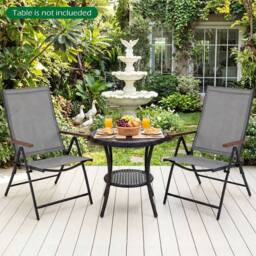 Costway 2PCS Folding Patio Chairs Garden Dining Chairs w/5-Position Backrests in Grey - thumbnail 3