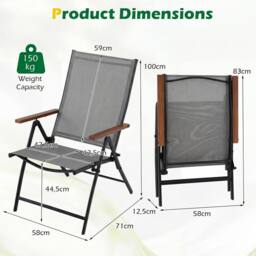 Costway 2PCS Folding Patio Chairs Garden Dining Chairs w/5-Position Backrests in Grey - thumbnail 6