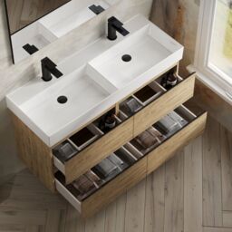 Banyetti Vatilla 1200mm Wall Hung Vanity with Veneto 2 Tap Hole Basin - Ostippo Oak in Light Oak - thumbnail 3