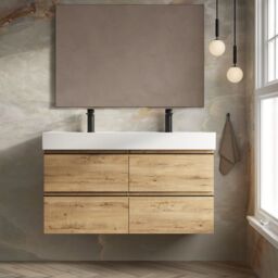Banyetti Vatilla 1200mm Wall Hung Vanity with Veneto 2 Tap Hole Basin - Ostippo Oak in Light Oak