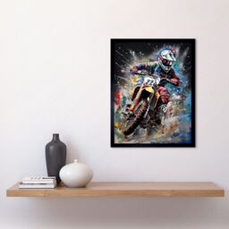 "Artery8 Wall Art Print Motocross Race Action Shot Extreme Sport Painting Art Framed in Black - Size: W12"" x H16""" - thumbnail 2