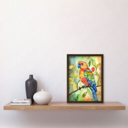 Artery8 Parrot Bird On Tree Branch Folk Art Watercolour Painting Artwork Framed Wall Art Print A4 in Brown - thumbnail 2