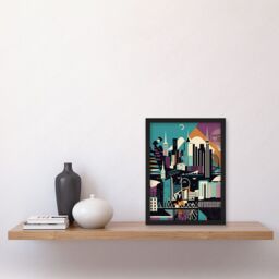 Artery8 Dundee City Modern Abstract Geometric Cityscape Artwork Framed Wall Art Print A4 in Black - thumbnail 2