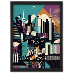 Artery8 Dundee City Modern Abstract Geometric Cityscape Artwork Framed Wall Art Print A4 in Black - thumbnail 1