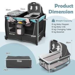 CASART 5-in-1 Foldable Travel Cot Baby Playard w/Bassinet & Changing Table - thumbnail 2