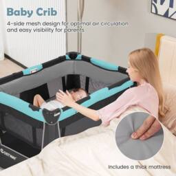 CASART 5-in-1 Foldable Travel Cot Baby Playard w/Bassinet & Changing Table - thumbnail 3