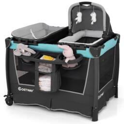 CASART 5-in-1 Foldable Travel Cot Baby Playard w/Bassinet & Changing Table