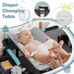 CASART 5-in-1 Foldable Travel Cot Baby Playard w/Bassinet & Changing Table - thumbnail 7