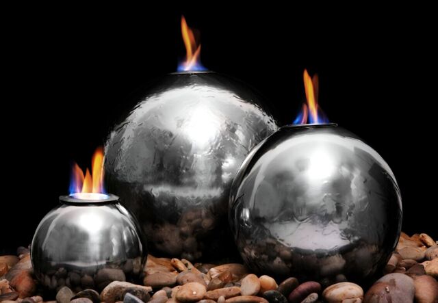 Primrose Stainless Steel Fire & Water Feature Magma Triple Sphere H27cm in Metallic Silver - image 1