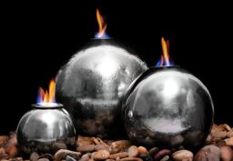 Primrose Stainless Steel Fire & Water Feature Magma Triple Sphere H27cm in Metallic Silver