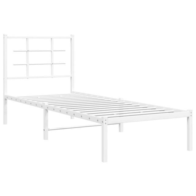Berkfield Home Metal Bed Frame without Mattress with Headboard White 75x190cm - Size: 75x190 cm - image 1