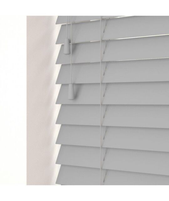 New Edge Blinds Smooth Finish Faux Wood Venetian Blinds with Strings 120cm Drop in Light Grey - Size: 90 cm - image 1